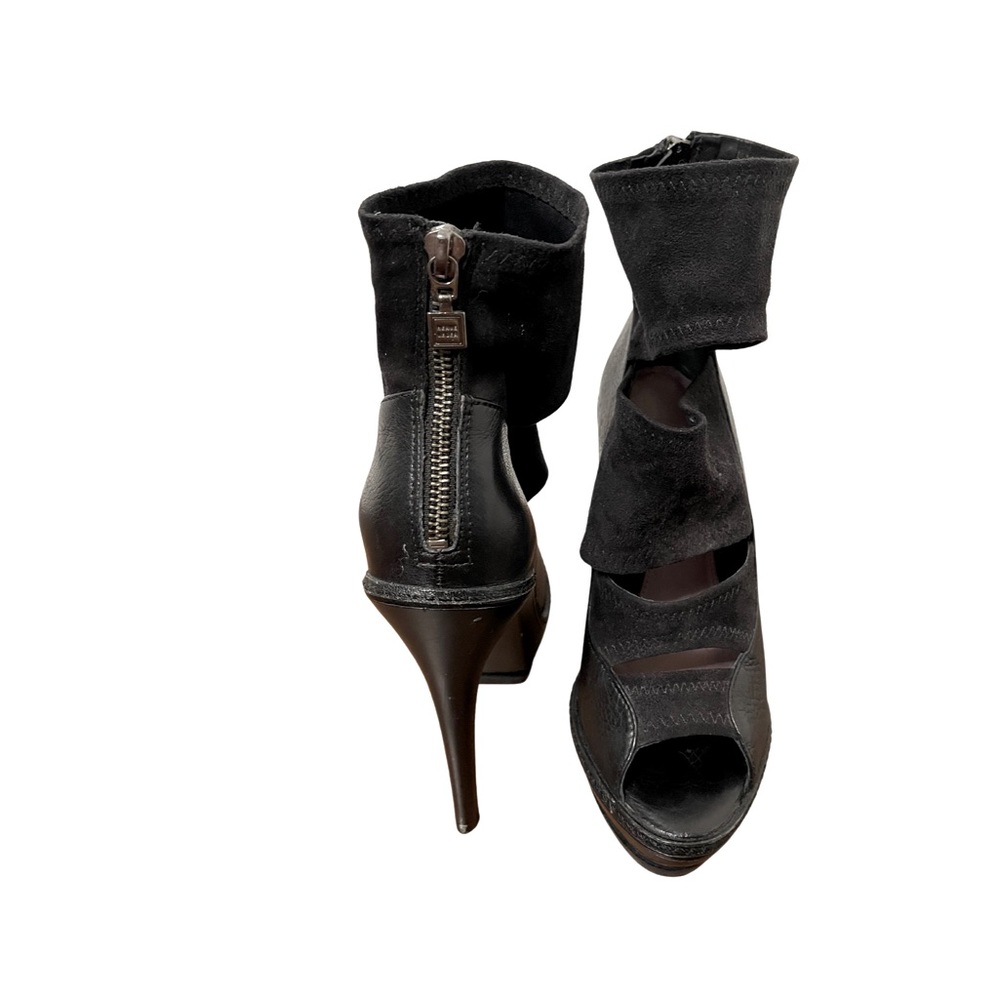 Herve Leger Oribel Black Leather Strap Open-Toe Platform Sandals Size 37.5 (7)